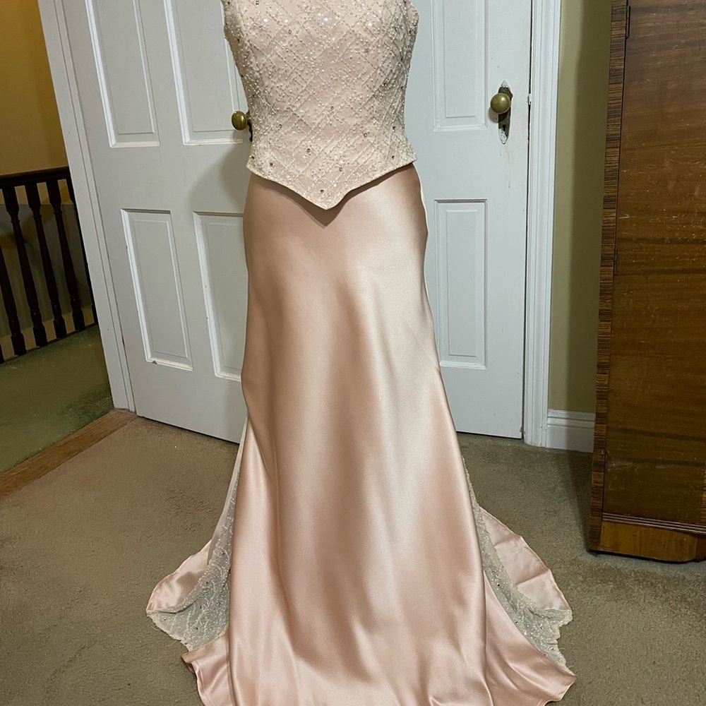 Mon Cheri Tan Strapless Sleeveless Bridal Dress
